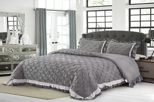 pintuck bed cover set 3pcs with ruffled style